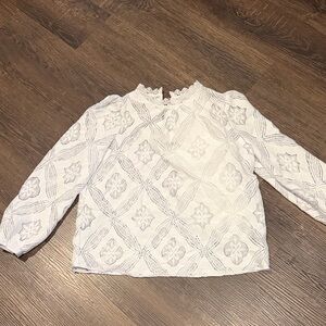 NWT LOFT White Lace High-Neck Long Sleeve Blouse